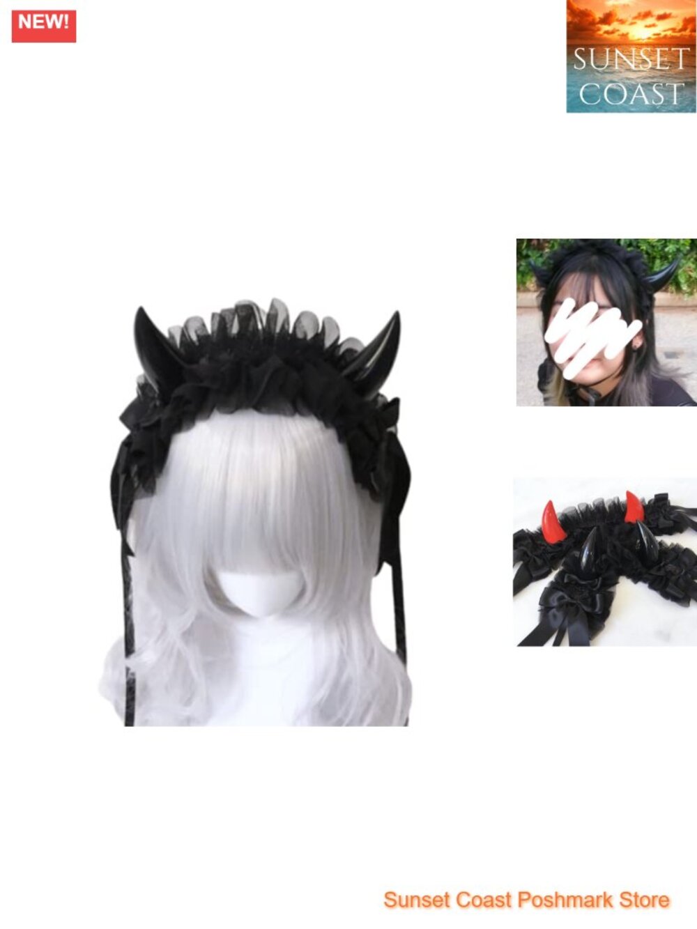 Gothic Lolita Lace Devil Horns Headband Cosplay Hair Accessory